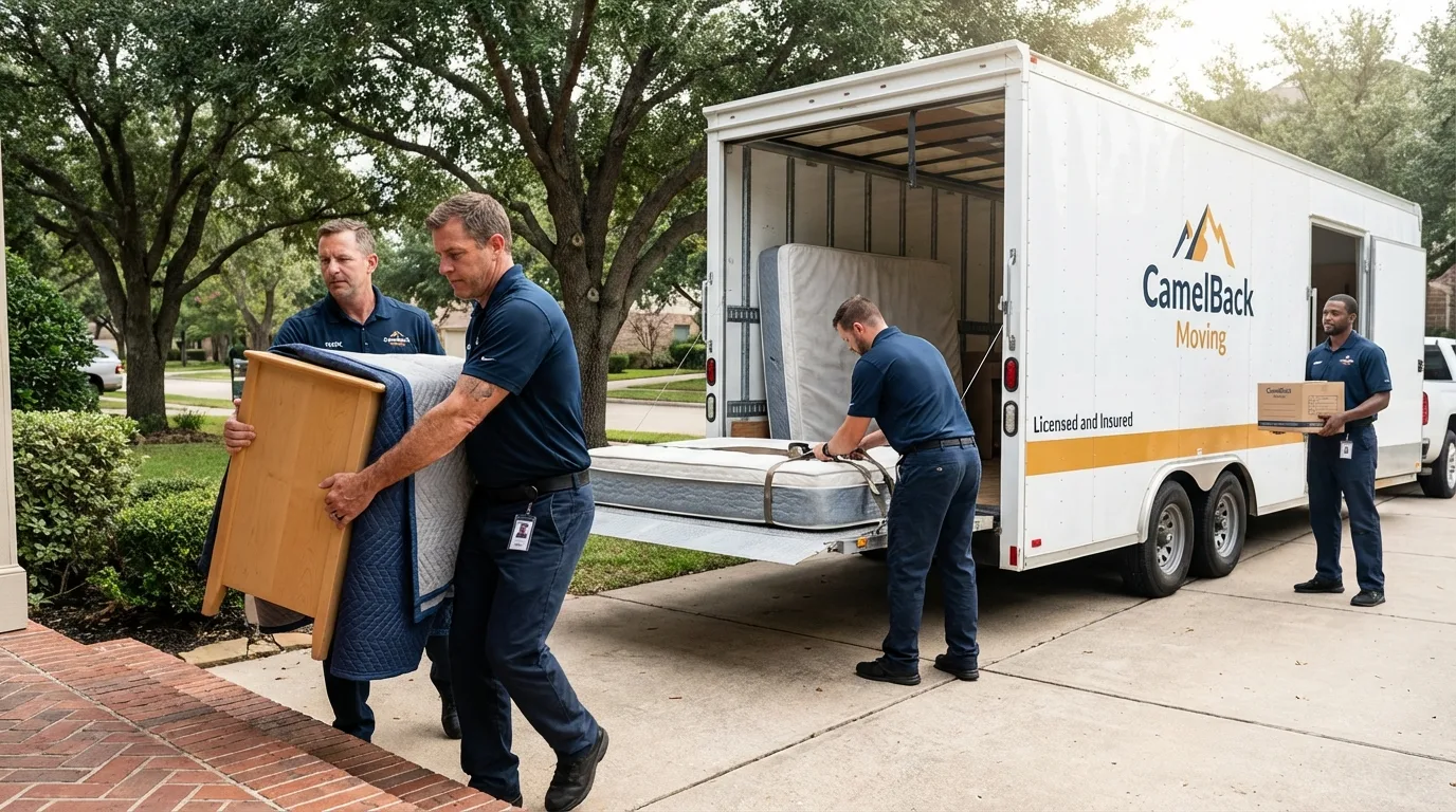 Crew loading residential truck for cross-state move from Flat Rock, MI