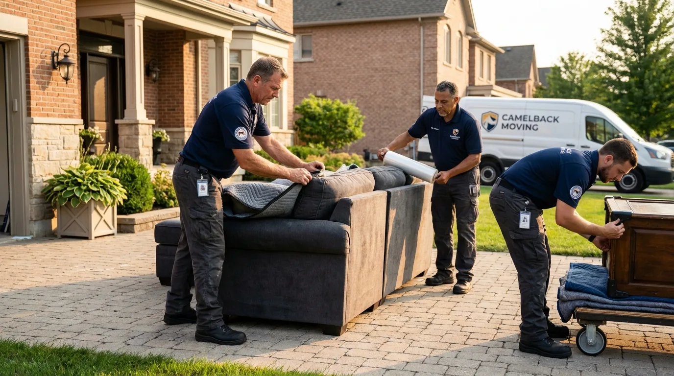 Large estate moving crew wrapping furniture in Flat Rock, MI